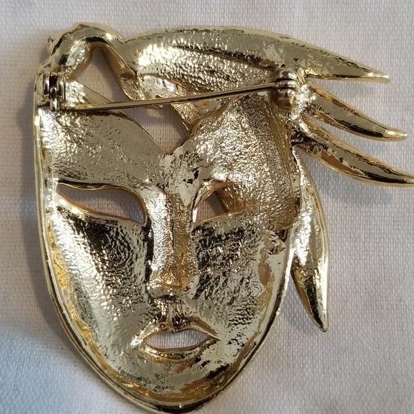 Vintage 1980's Art Deco Face with CZ Brooch - Picture 4 of 4